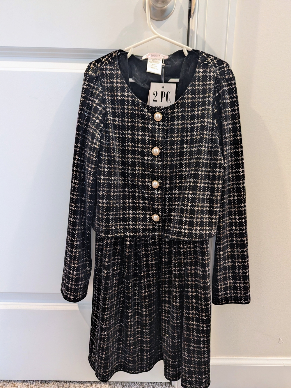 Girls' Black & Silver Velvet 2-Piece Jacket and Dress Set